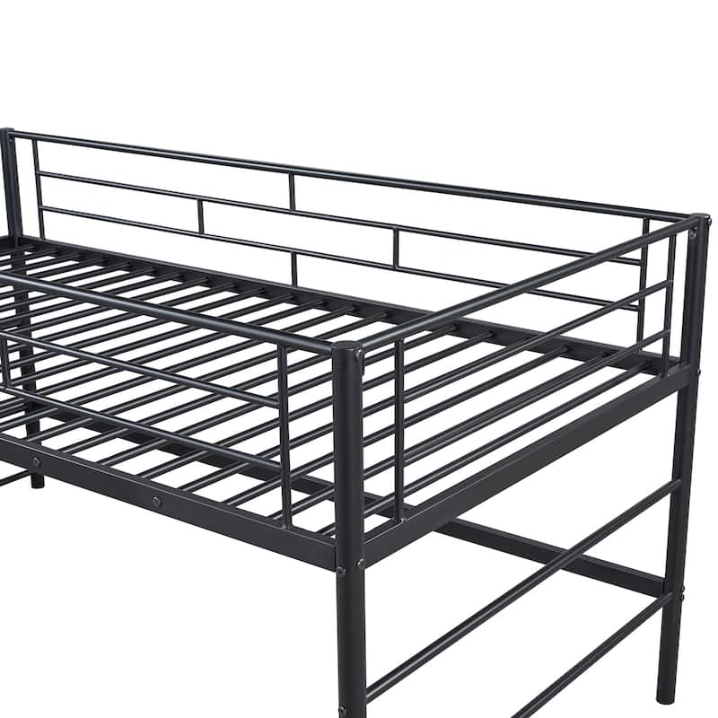 Black Twin Size MDF Metal Mid Loft Bed with Storage Stairs