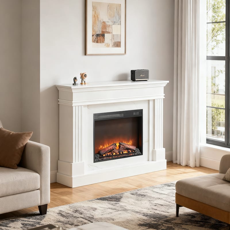 44" Electric Fireplace with Mantel,23" Fireplace Insert Heater, Realistic Log and Flame Effect, Remote Control, Timer