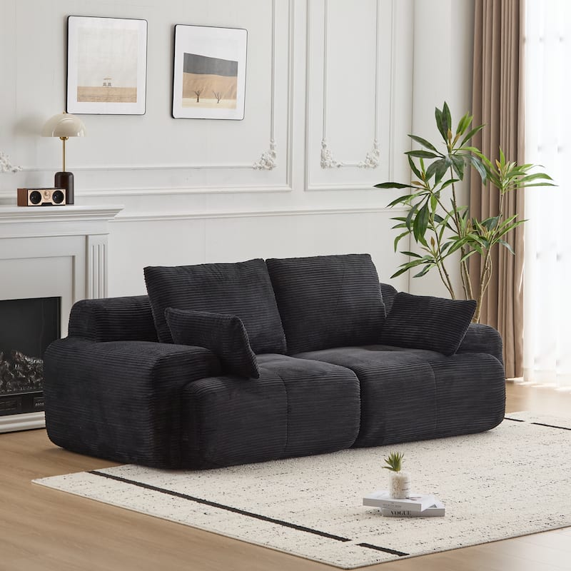 Oversize Memory Foam Compressed Deep Seat Couch Loveseat Sofa Pet-Friendly Corduroy 2 Seater Modular Sectional Sofa, No Assembly - Black