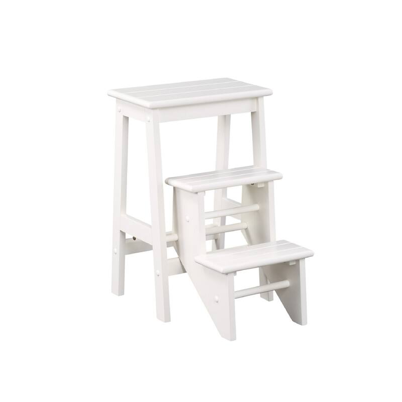 24 Inch 3 Level Step Stool, Plank Tops and Safety Latch, Classic White Wood