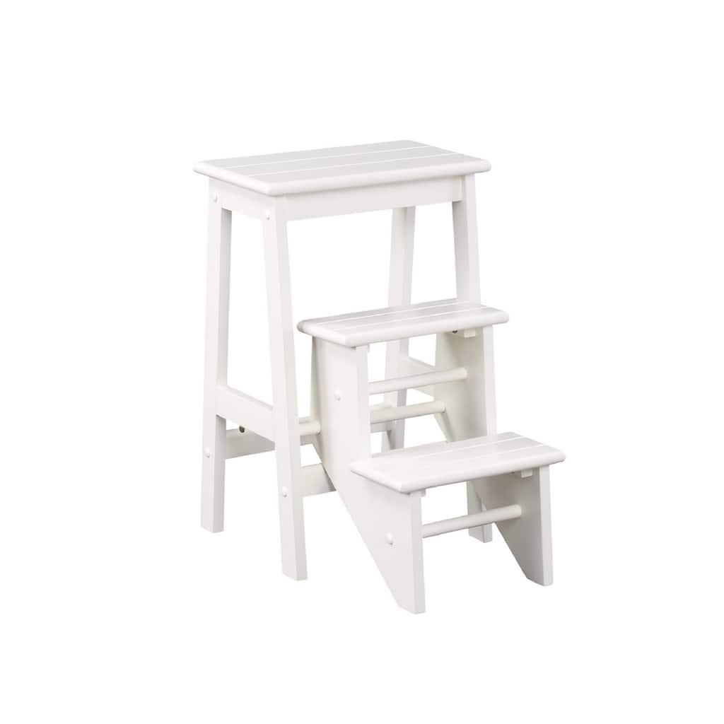 24 Inch 3 Level Step Stool, Plank Tops and Safety Latch, Classic White Wood