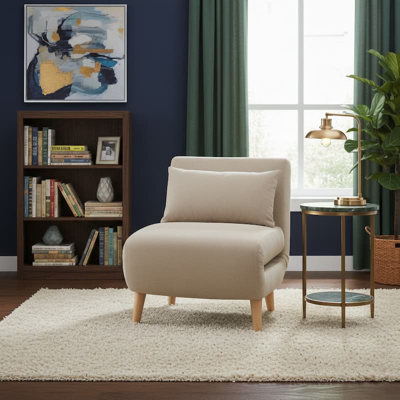 Convertible Upholstered Sofa Bed Sleeper Chair - Beige