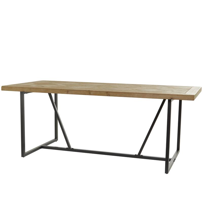 Wood Geometric Carved Dining Table with Black Metal Base - Brown - Roche River Decor - Brown