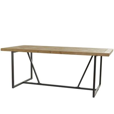 Wood Geometric Carved Dining Table with Black Metal Base - Brown - Roche River Decor
