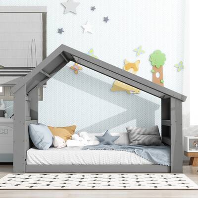 House Floor Bed with Roof Window, LED Light