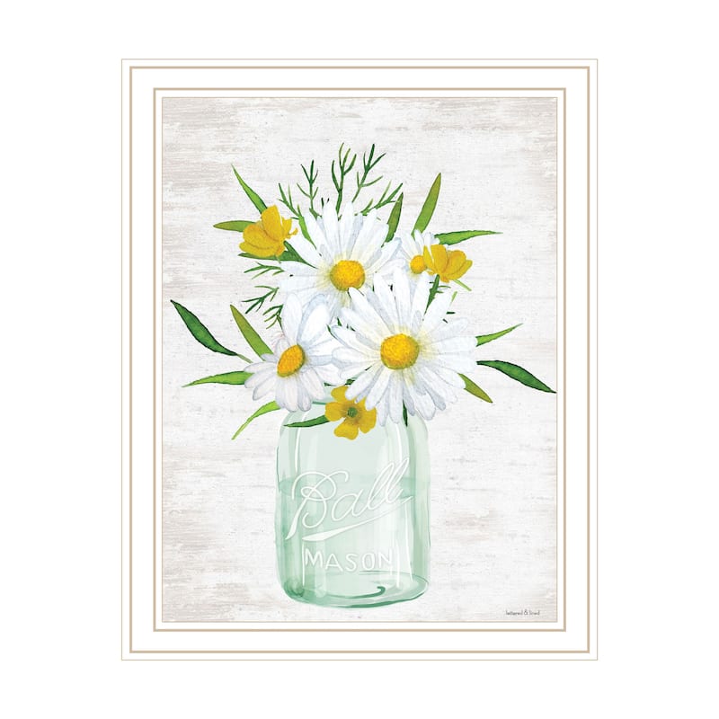 TrendyDecor4U Contemporary "Floral Bouquet 3" Framed Print Wall Art - White