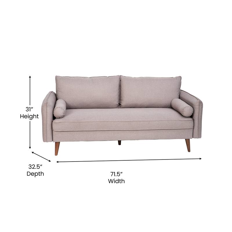 Compact Faux Linen Upholstered Sofa with Wooden Legs