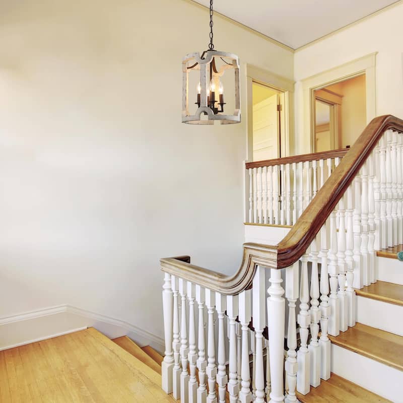 The Gray Barn Farmhouse 3/4-Light Wood Chandelier Lantern Foyer Island Lights