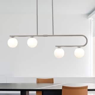 4-Light Modern Hanging Island Linear Chandelier Lighting Fixture with Glass Shade for Kitchen Foyer Dining Room