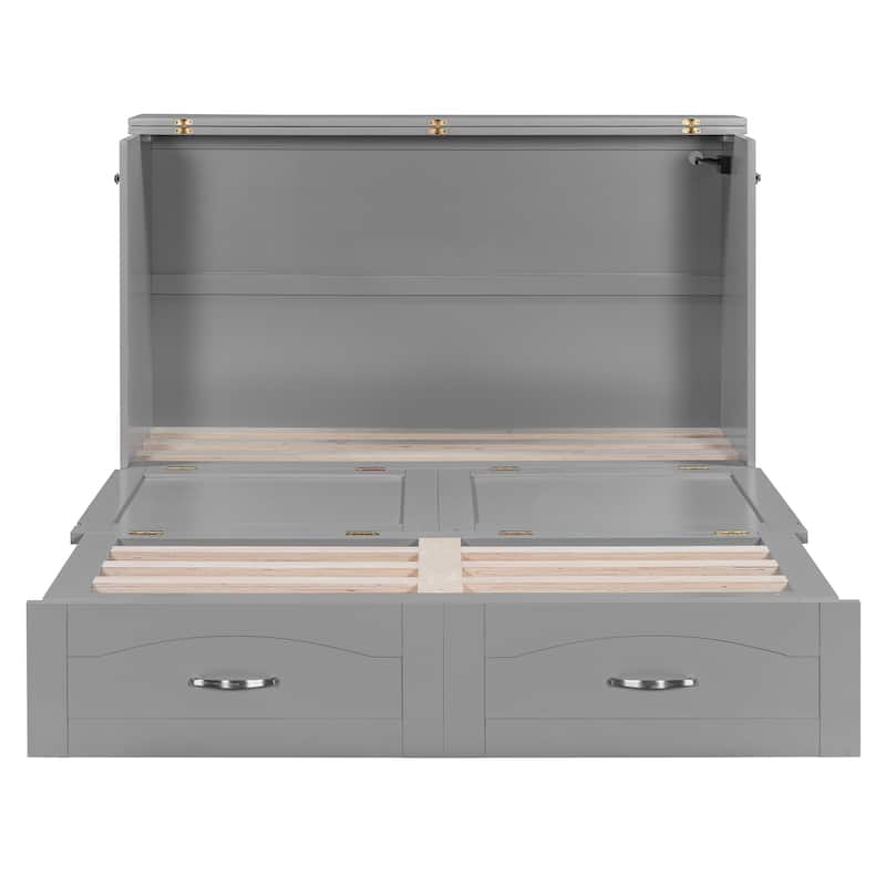 Roomfitters Full Size Storage Murphy Bed with Built-in Drawers and Foldable Design