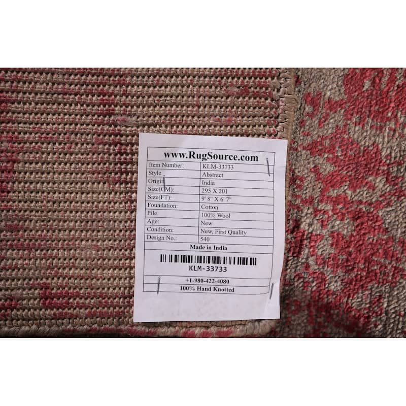 Contemporary Indian Area Rug Handmade Abstract Wool Carpet - 6'7" x 9'8"