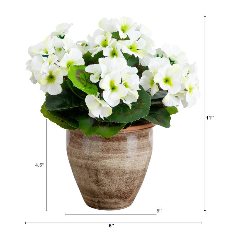 11-in UV Resistant Artificial Geranium in Ceramic Planter