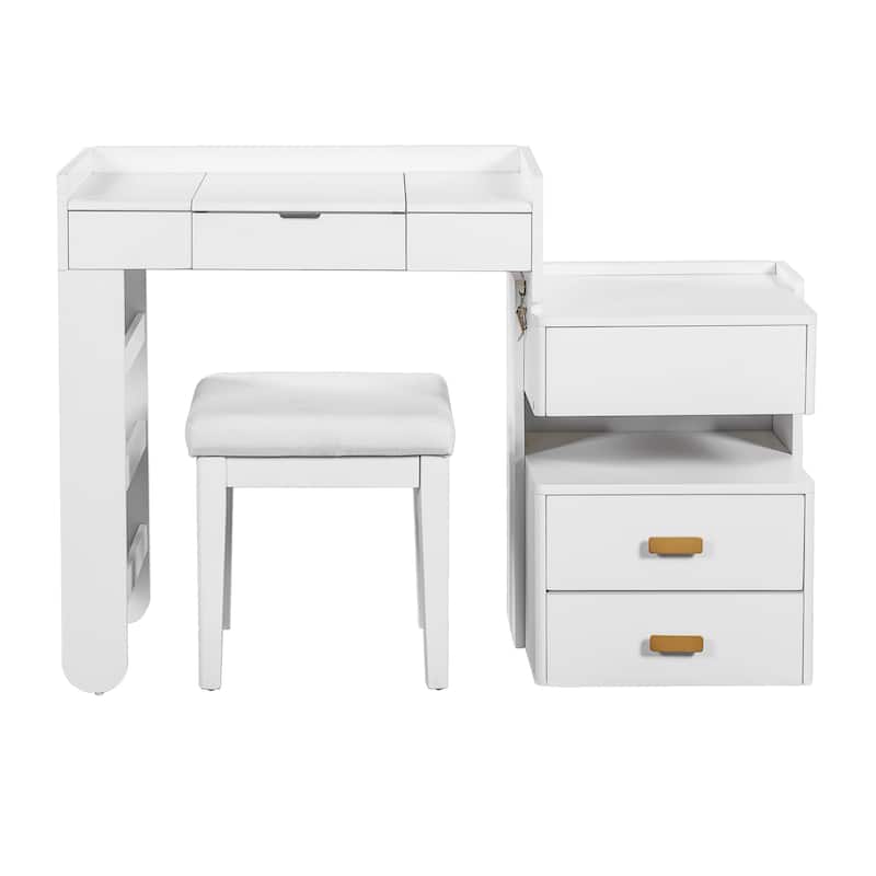 3-in-1 Makeup Vanity Desk with Flip-Top Mirror - White