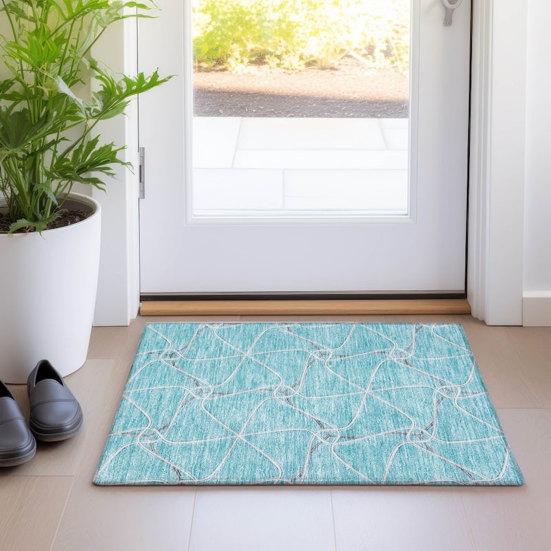 Machine Washable Indoor/ Outdoor Contemporary Links Chantille Rug