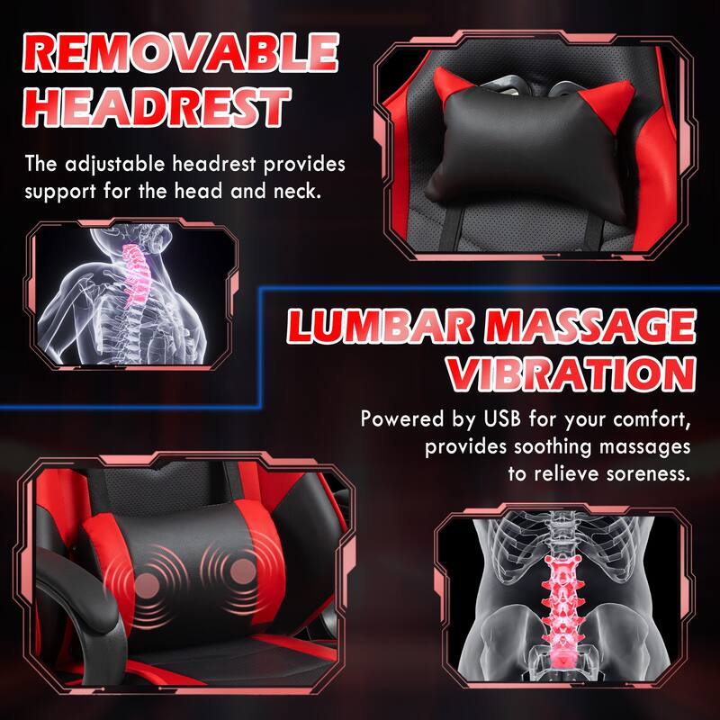EROMMY Ergonomic Gaming Chair with Massage Lumbar, Rocking Function, Adjustable Support, 360° Swivel