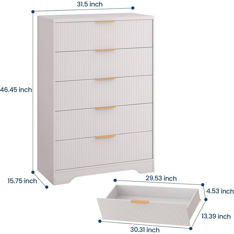 5 Drawers Fluted Dresser Storage Organizer for Bedroom, Living Room, Hallway