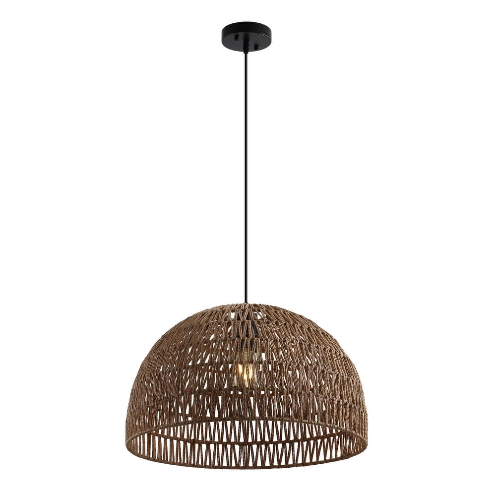 JONATHAN Y Jigu 1-Light Woven Rattan/Iron LED Pendant
