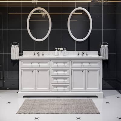 Water Creation Derby 72-inch Solid White Double Sink Bathroom Vanity