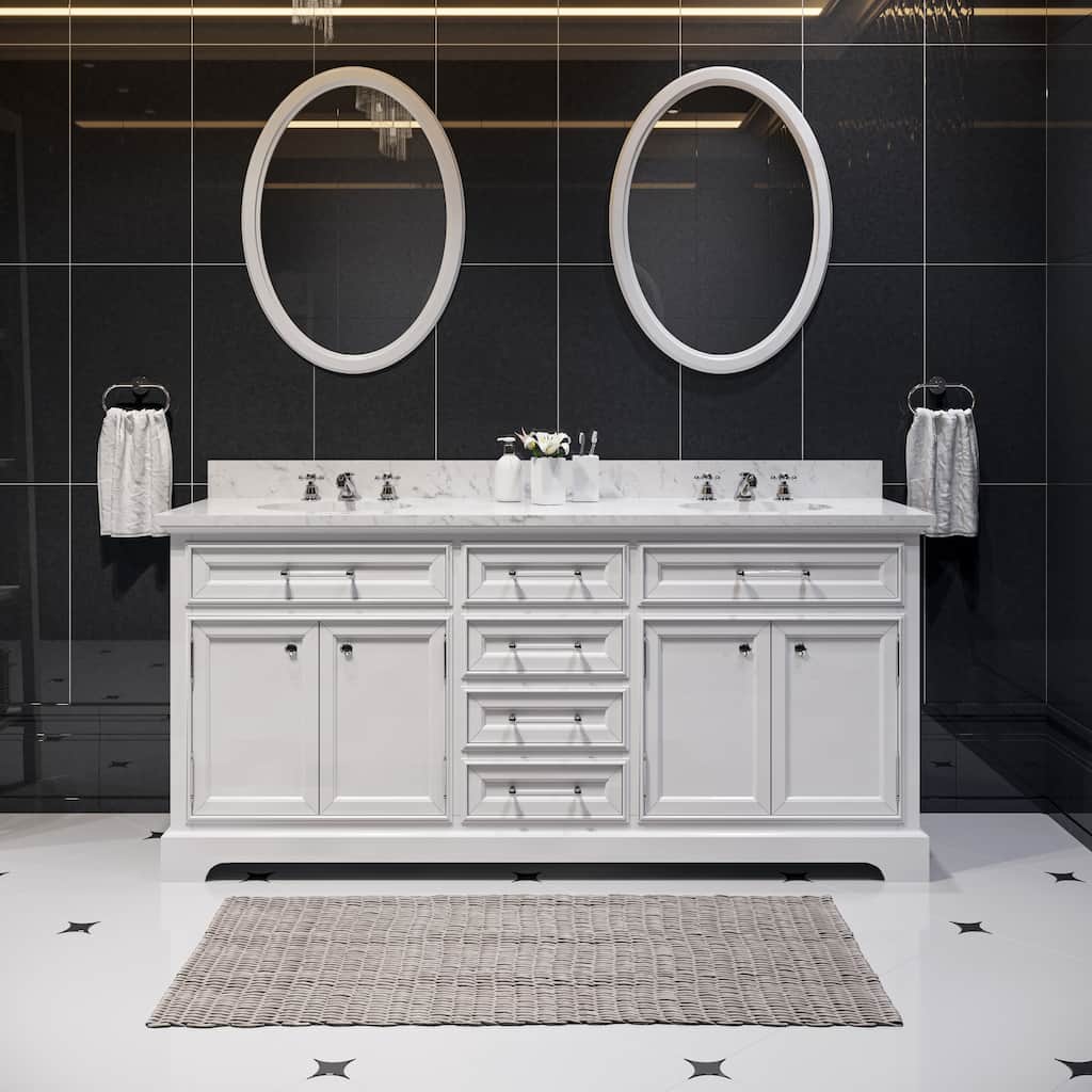 Water Creation Derby 72-inch Solid White Double Sink Bathroom Vanity