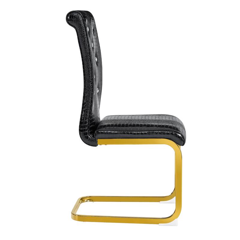 Retro Alligator-Embossed Faux Leather Dining Chairs with Crystal Buckle, Accent Upholstered Kitchen Chairs