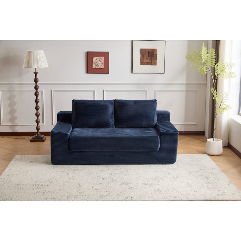 Loveseat Sofa Bed with Reversible Cushions - Deep Seat Corduroy Couch, No Assembly Required for Bedroom/Living Room