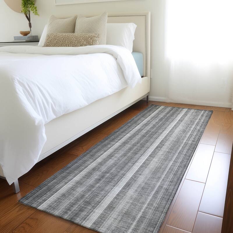 Machine Washable Indoor/ Outdoor Striped Chantille Rug