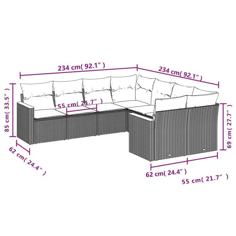 vidaXL 8 Piece Patio Sofa Set with Cushions Black Poly Rattan - 21.7x27.2x24.4