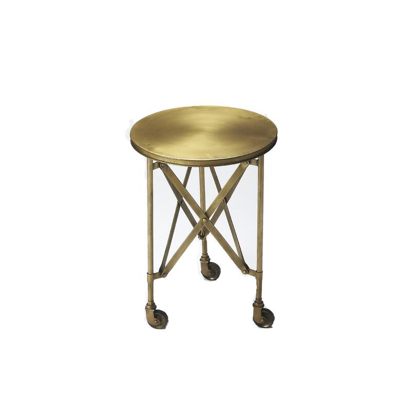 HomeRoots 24" Antiqued Gold Iron Round Rolling End Table - 14.25 in. x 23.5 in. x 14.25 in.