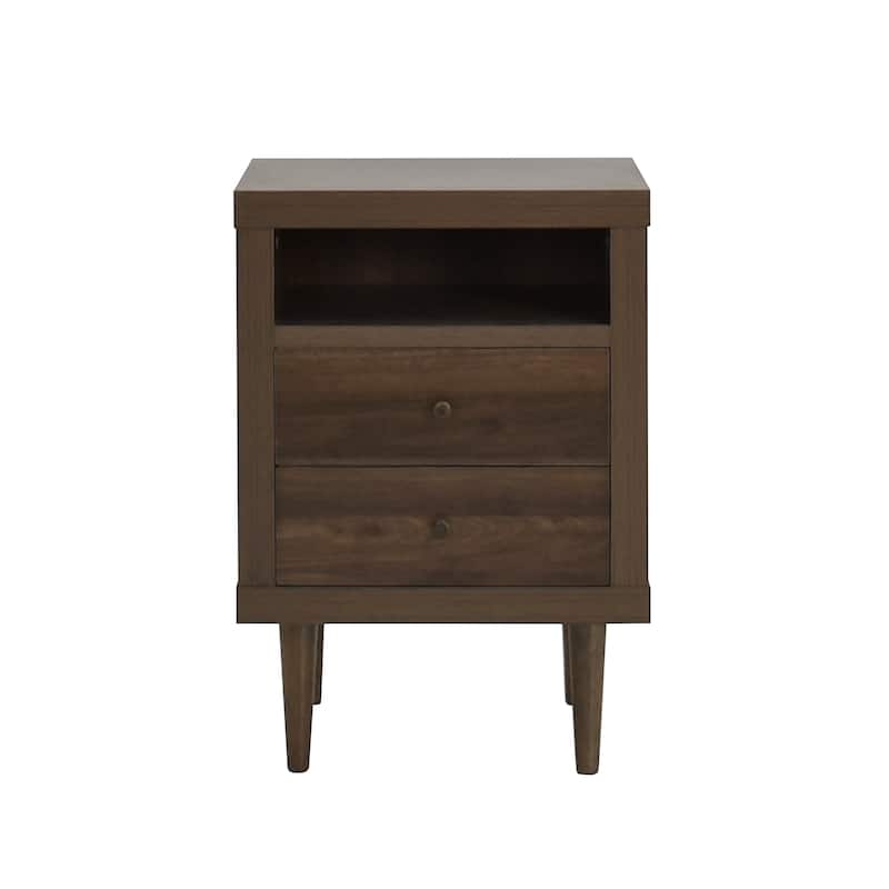 Mid-Century Nightstand with Splayed Legs and Dual Drawers