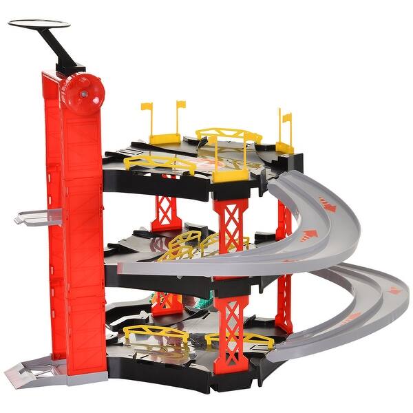 3-Level Parking Garage Playset Racetrack Toy for Toddler Car Helicopter Elevator