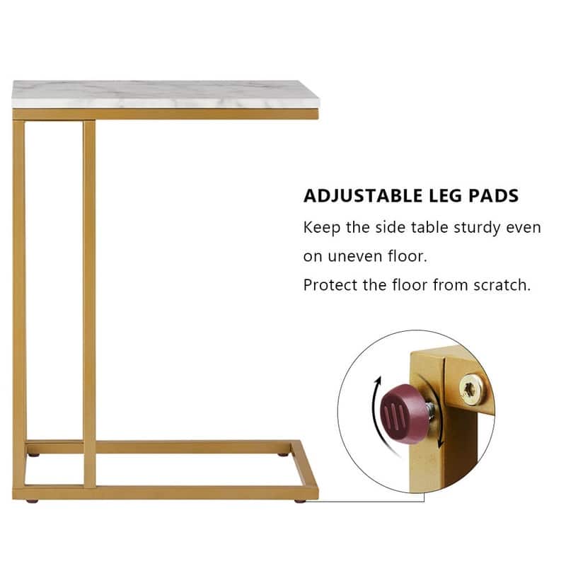ROSEN GARDEN Faux Marble C-Shape Side End Table Metal Frame, White
