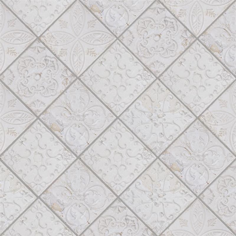 Merola Tile Aevum Ornato White 7-7/8" x 7-7/8" Ceramic Wall Tile