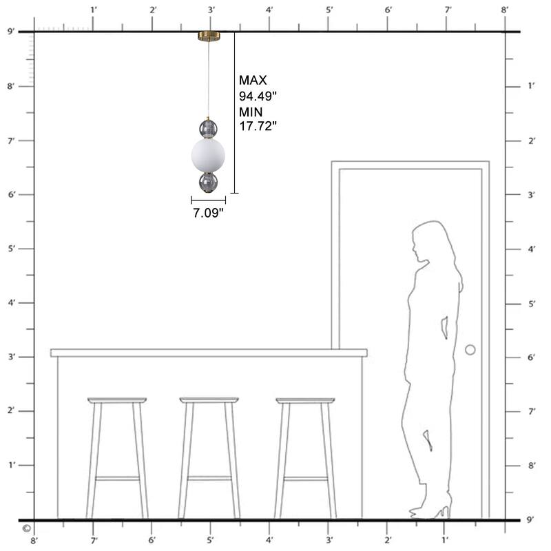 3-Light Modern Gold LED Pendant Light with White & Smoke Glass Globes - Dia.7.09-in