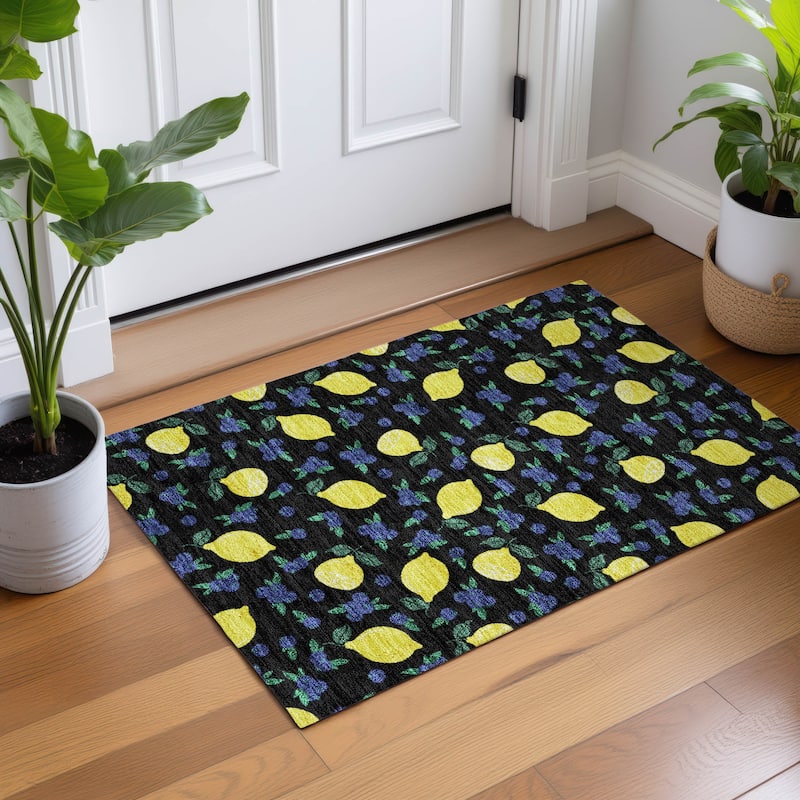 Machine Washable Indoor/ Outdoor Citrus Berry Chantille Rug