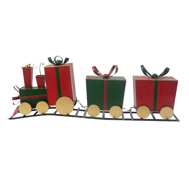 Hortense Iron Christmas Train Decor with Gift-Shaped Carriages by Christopher Knight Home - 47.00"W x 11.10"D x 17.25"H