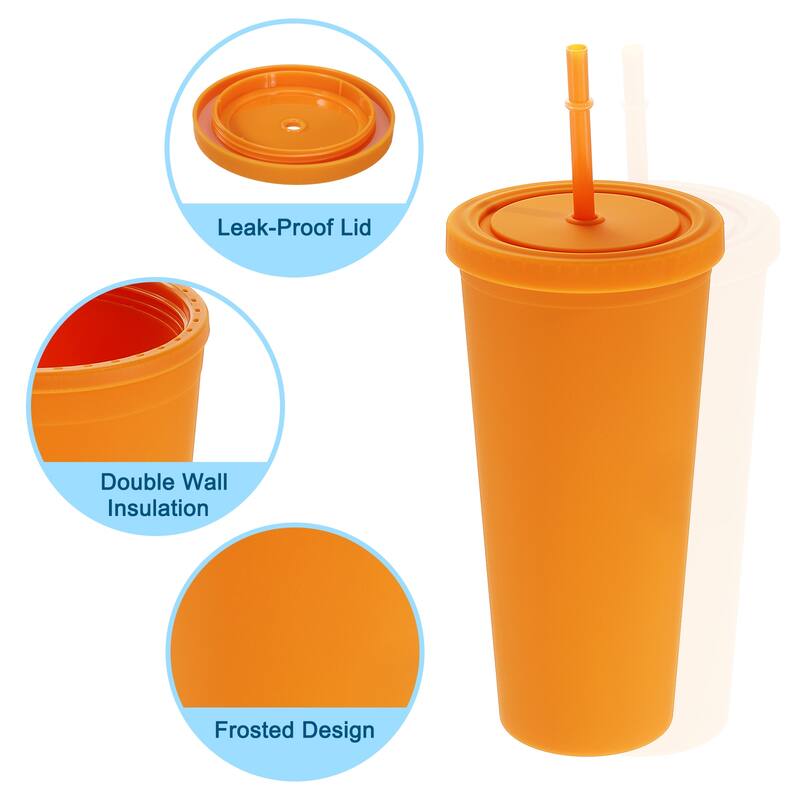 Acrylic Tumbler with Lid and Straw, 24 Oz Insulated Double Wall Cups