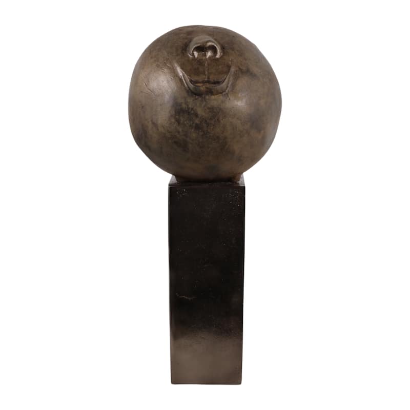 Decorative Smiley Head on Pedestal Sculpture