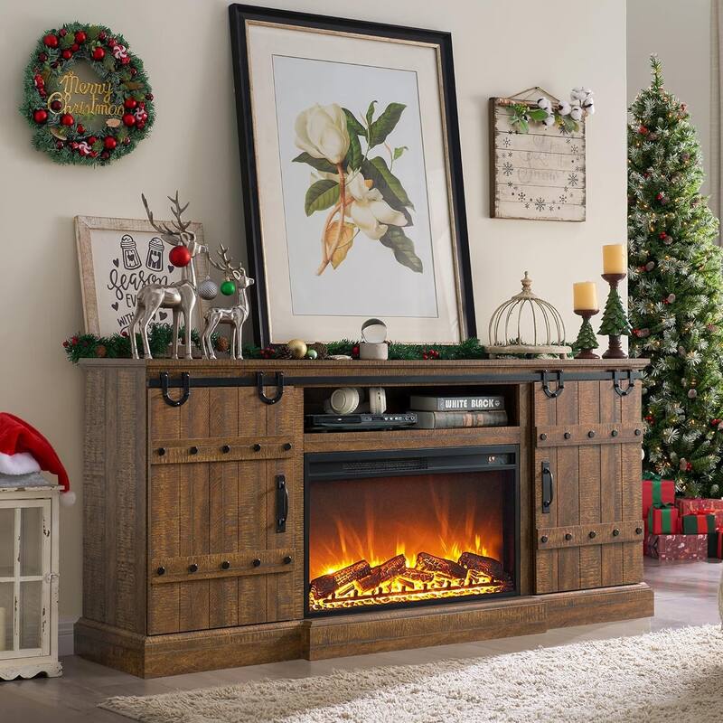 Farmhouse Fireplace TV Stand, Entertainment Center, Media Console - Reclaimed Barnwood