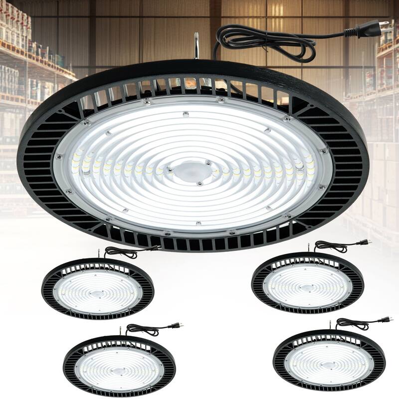 Ultra-Bright 400W UFO High Bay Light 15.7 Inch Dimmable Industrial Lighting For Warehouse, Workshop, Garage - 4-Pack - 400W