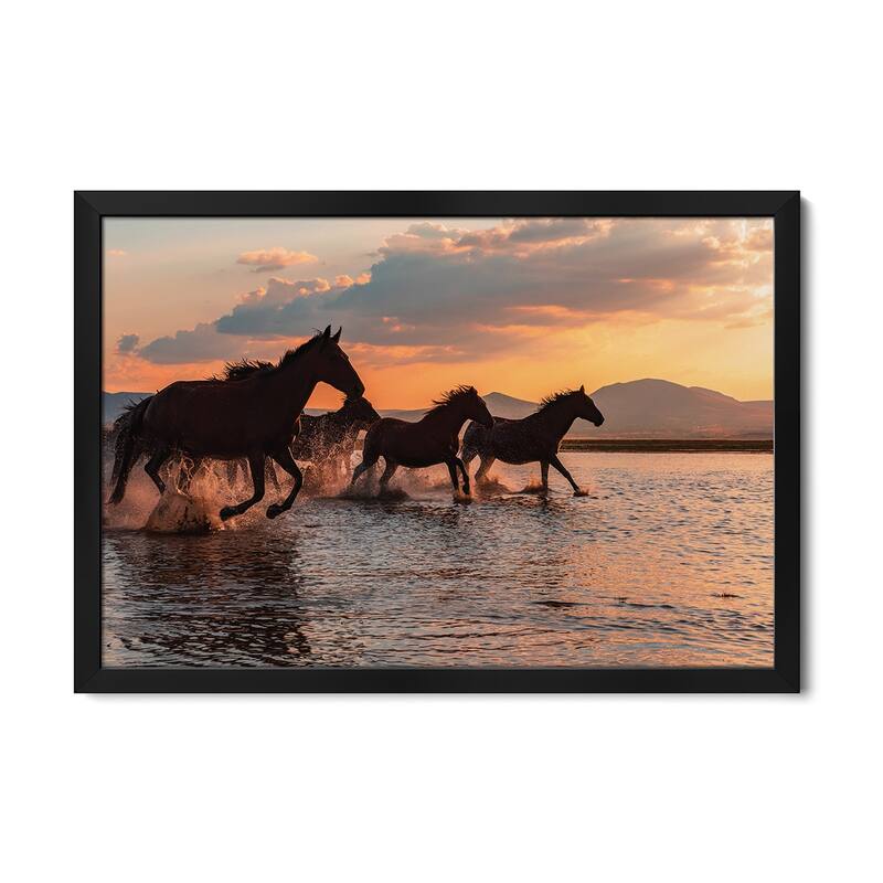 Water Horses Premium Framed Poster by Barkan Tekdogan - Black - 24x16x1
