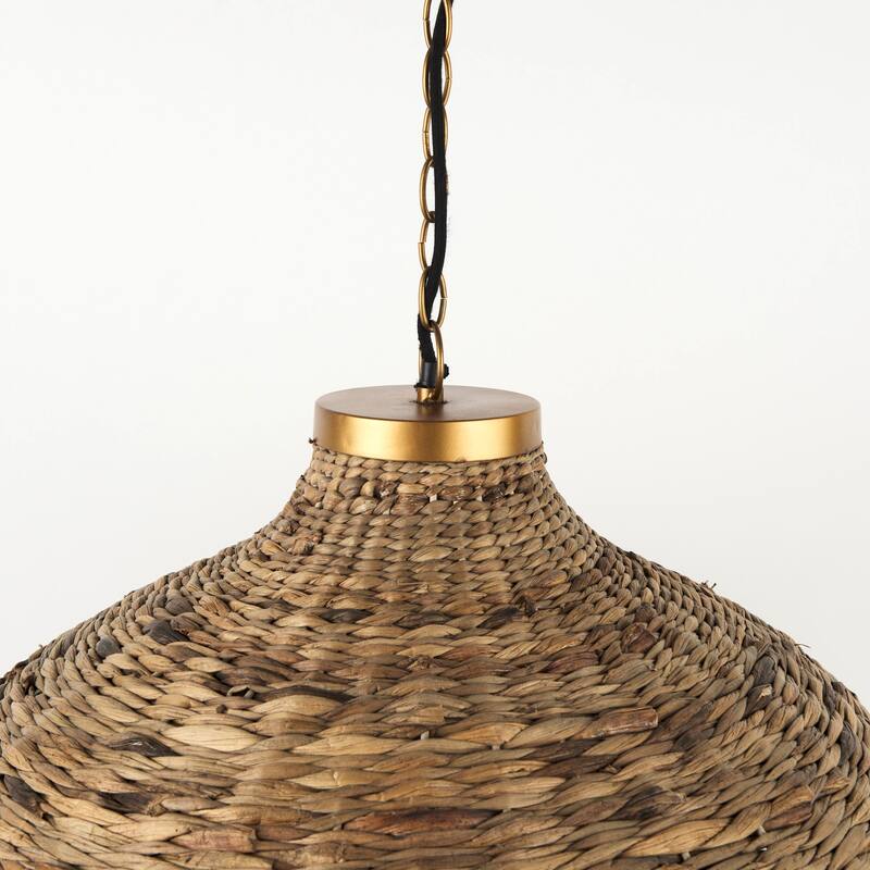 Campanile Medium Brown Wicker w/ Gold Frame 3 Bulb Domed Chandelier