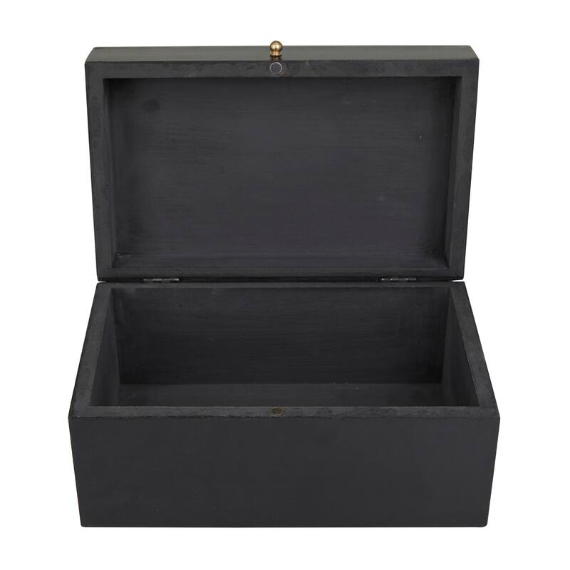 Wood Intricate Carved Box with Hinged Lid (Set of 3) - S/3 12, 10, 9"W
