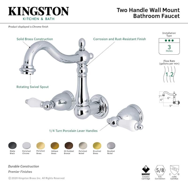 Heritage Two-Handle 3-Hole Wall Mount Bathroom Faucet
