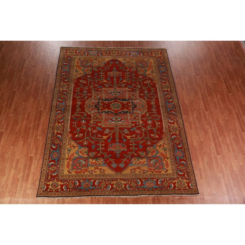 Heriz Serapi Indian Area Rug Hand-Knotted Wool Carpet - 9'0"x 11'10"