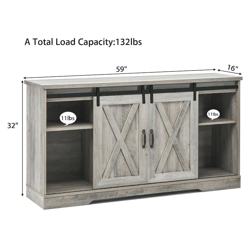 59" TV Stand with Adjustable Shelf and Sliding Barn Door Cabinet - 59" x 16" x 32" (L x W x H)