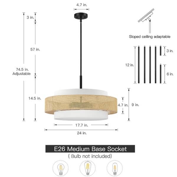 Bayou 5-Light Double Shade Drum Chandelier with Black Canopy - 24''W