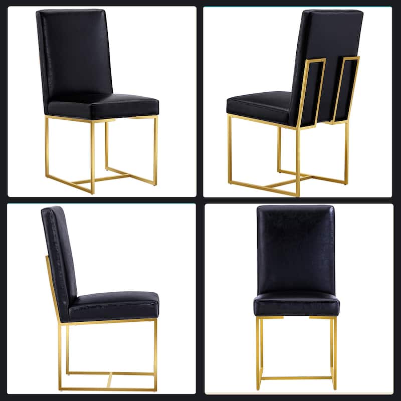 Black PU Leather Dining Chairs with Polished Gold Legs