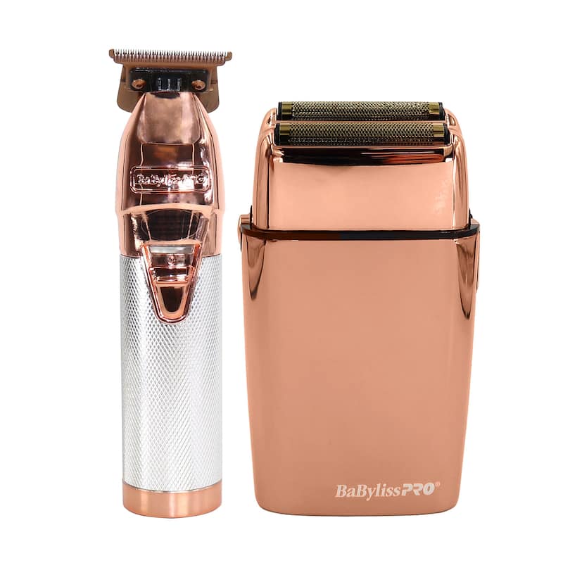BaByliss Pro LIMITEDFX Collection Limited Edition Trimmer and Double Foil Shaver Rose Gold FXDUOFS2TRG + Comb Set Rose Gold