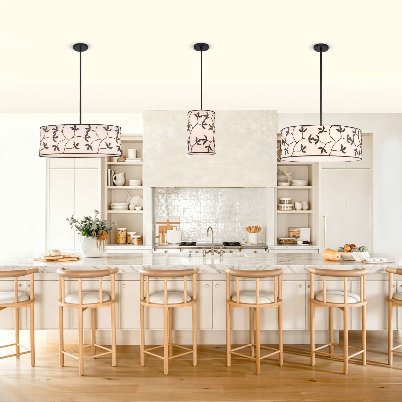 Modern Pendant Light White Leaf Fabric Shade Kitchen Island Chandelier