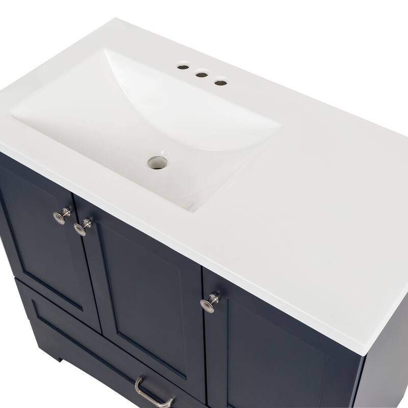 Spring Mill Cabinets Emlyn 36.5" Bathroom Vanity With Shelves, Drawer, and White Sink Top
